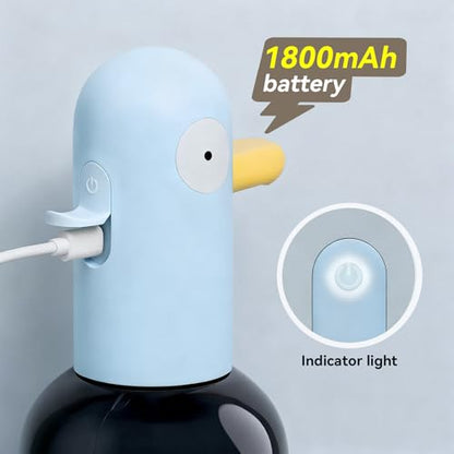 Cute Duck Automatic Foam Soap Dispenser, USB Rechargeable Touchless Hand Soap Dispenser Hand- Free Shampoo Dispensers for Bathroom, Kitchen Countertop, Preschool, 13.5oz