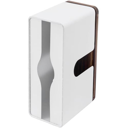 MyGift Deluxe Modern Matte White Metal Folded Commercial Paper Towel Holder with Rustic Burnt Solid Wood Tray Lid, Wall Mounted Trifold Multifold Z Fold Disposable Napkin Dispenser - color: White