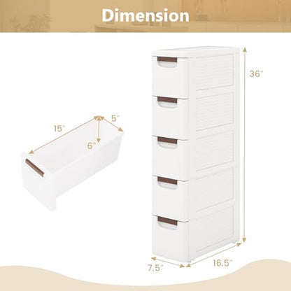 5-Drawer Narrow Storage Cabinet, Slim Rolling Cart (7.5"x16.5"x36") | Mobile Plastic Cart Container | Pull Handles & Built-in Wheels | For Living Room, Kitchen, Bathroom, Office - size: 7.5"x16.5"x36" (5 Drawer)