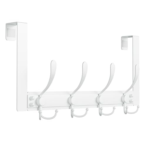 Heavy Duty Over The Door Towel Rack for Bathroom, White Door Towel Hanger | Hold 25lbs, Fits 1 3/8"& 1 3/4" Doors, Easy Assembly, Rust-Proof, for Bathroom Dorm, Door Hooks for Hanging Robes Bags Coats - color: White