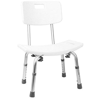DMI Shower Chair Bath Seat for Tub or Shower Bench for inside shower, Made of Non Slip Aluminum with Plastic Seat, No Tools Needed, Adjustable Height, Holds Weight up to 300 Pounds, Bath Chair, White - style: Chair with Integrated Handles