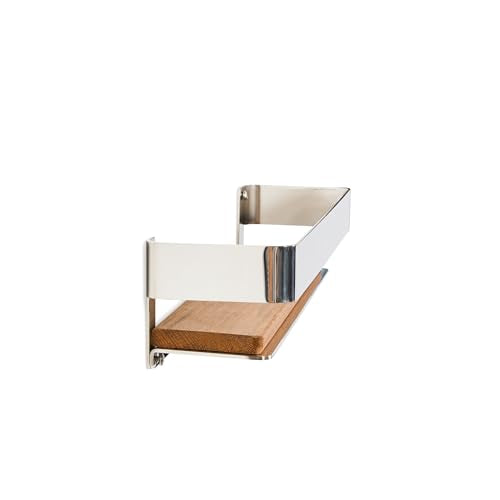 Seachrome Rectangular Shower Shelf with Rail in a Polished Finish and Natural Teak Wood Insert - color: Polished