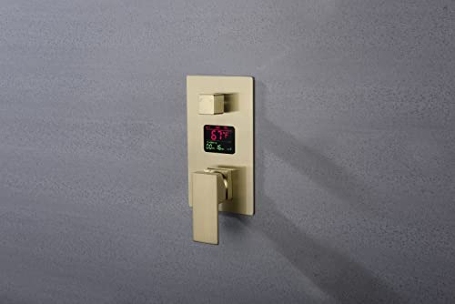 Cascada Digital 12” Wall Mounted Shower System with Single Handle & LCD Display, 3 Functions (Rainfall, Body jets & Handheld) (Polished Gold) - color: Polished Gold