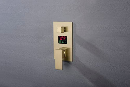 Cascada Digital 12” Wall Mounted Shower System with Single Handle & LCD Display, 3 Functions (Rainfall, Body jets & Handheld) (Polished Gold) - color: Polished Gold