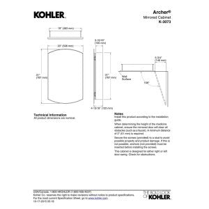 Kohler Archer 20" W 31" H Single-Door Bathroom Medicine Cabinet w Mirror | 3073-NA, Recessed or Surface Mount Bathroom Wall Cabinet, Beveled Edges, Silver - style: Archer
