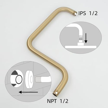 Shower Extension Arm, S shaped shower arm with Flange,Stainless Steel 13 Inch High Rise Shower Head Extender Arm,Brushed Gold,10Z4MK - color: Brushed Gold, style: S Shaped