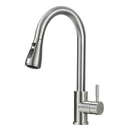 VFAUOSIT Kitchen Faucet with Pull Down Sprayer, Lead-Free Brushed Nickel | NSF 61/372 and cUPC Certified, 3 Spray Modes, 20-Inch Retractable Hose, Cold-Start Safety, 10-Minute Tool-Free Install - color: Brushed Nickel
