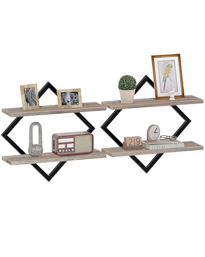 CHOEZON Floating Shelves for Wall, Set of 2 Wall Mounted Shelves, 2-Tier Hanging Shelves, for Living Room, Bedroom, Kitchen, Office, Study, Greige TBJ01P2BG - color: Greige + Black