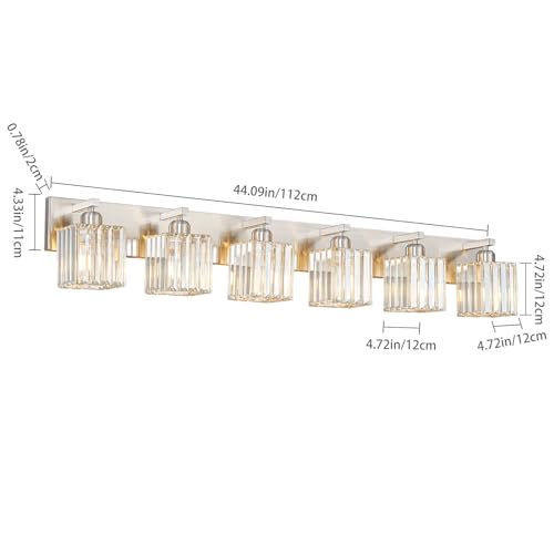 Modern Vanity Light 6-Lights Brushed Nickel Vanity Light Crystal Bathroom Wall Light Bathroom Light Fixtures - color: Nickel Straight, size: 6-light