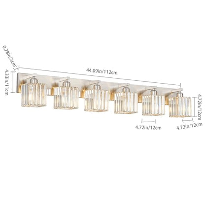 Modern Vanity Light 6-Lights Brushed Nickel Vanity Light Crystal Bathroom Wall Light Bathroom Light Fixtures - color: Nickel Straight, size: 6-light