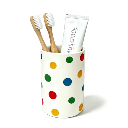 Cute Toothbrush Holder for Bathrooms, Ceramic Tooth brush Holders for Girls, Toothbrush and Toothpaste Holder, Small Single 1 Cups Tumbler for Bathroom Counter Organizer-Red Yellow Green Blue Colorful