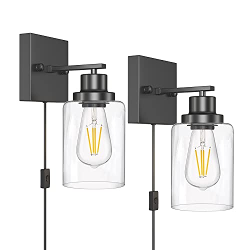 Plug in Wall Sconces, 2 Pack Wall Lamp, Rustic Plug in Wall Light Sconces, Sconces Wall Lighting, E26 Modern Wall Light Fixtures - color: Black, size: 1-Light