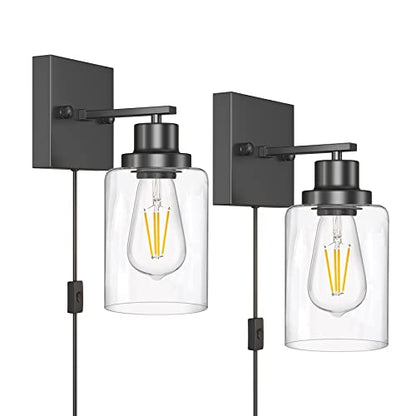 Plug in Wall Sconces, 2 Pack Wall Lamp, Rustic Plug in Wall Light Sconces, Sconces Wall Lighting, E26 Modern Wall Light Fixtures - color: Black, size: 1-Light
