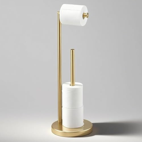 Toilet Paper Roll Holder Stand, NEWRAIN Bathroom Free Standing Toilet Tissue Paper Roll Holder Stand with Reserve Function,Brushed Gold - color: Brushed Gold