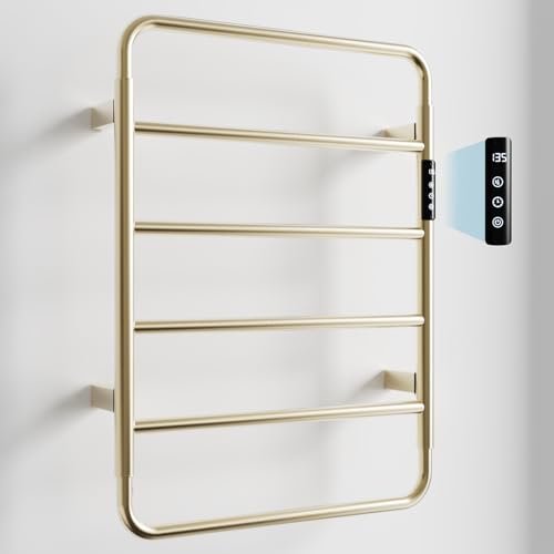 Towel Warmer, Stainless Steel Heated Towel Racks for Bathroom, 6 Bars Wall Mounted Towel Heater with Intelligent Touch Screen Timer & Temperature Adjustment, Plug-in/Hard-Wired, Brushed Gold - color: Brushed Gold, size: 6-Bar
