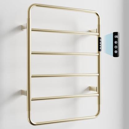 Towel Warmer, Stainless Steel Heated Towel Racks for Bathroom, 6 Bars Wall Mounted Towel Heater with Intelligent Touch Screen Timer & Temperature Adjustment, Plug-in/Hard-Wired, Brushed Gold - color: Brushed Gold, size: 6-Bar