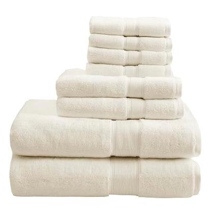 Madison Park 800GSM 100% Cotton Bathroom Bath Towel Set of 8, Cream | Long Staple, Highly Absorbent, Durable Hotel Spa Quality, Quick Dry, Double Stitched Hems, Lint Reducing, OEKO-TEX Certified - color: Cream, size: Multi-Sizes