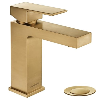 Bronze Gold Bathroom Faucet Single Hole, Gold Single Handle Bathroom Sink Faucet with Drain Assembly, Deck Plate Included, BF307-BB - color: Brushed Bronze