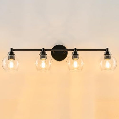 VONLUCE 4 Light Bathroom Vanity Light Fixtures, Black Finish | Globe Glass Shades, E26 Sockets, Easy to install, Vanity Lights for Bedroom Hallway Living Room - color: Black, size: 4-Light