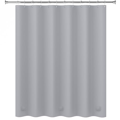 AmazerBath Grey Shower Curtain Plastic, Thick PEVA Shower Curtain Grey, Heavy Duty Shower Curtains for Bathroom, Waterproof Shower Curtain 72x72 with 3 Big Weighted Stones and 12 Rustproof Grommets - color: Grey, size: 72"W x 72"L (Pack of 1)
