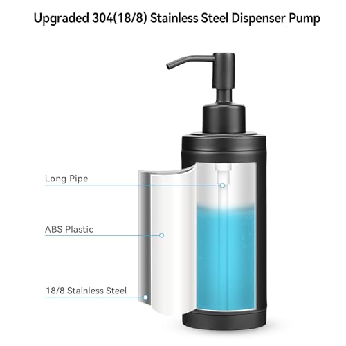 Countertop Hand Soap Dispenser, Refillable Stainless Steel Soap Pump Bottle for Bathroom & Kitchen, Free Standing - 300ml, Black - color: Black
