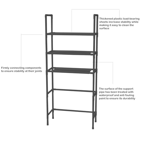 3-Tier Over The Toilet Storage, Space Saver Stainless Steel Bathroom Shelves, Freestanding Above Over Toilet Storage Shelf for Bathroom - color: Black