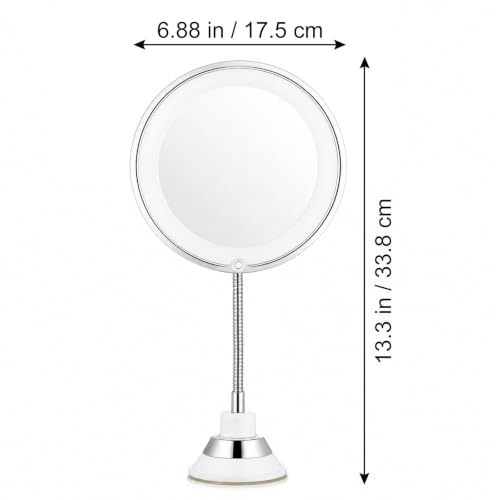 Mirror LED Lighted Mirror with Suction Cup Rotating Magnifying Makeup 10x Magnification and Adjustable Angle, 360° Free Rotation Design for Makeup in Dark or Poorly Lit Bathroom