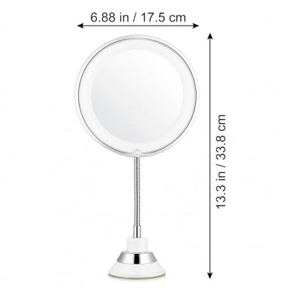 Mirror LED Lighted Mirror with Suction Cup Rotating Magnifying Makeup 10x Magnification and Adjustable Angle, 360° Free Rotation Design for Makeup in Dark or Poorly Lit Bathroom