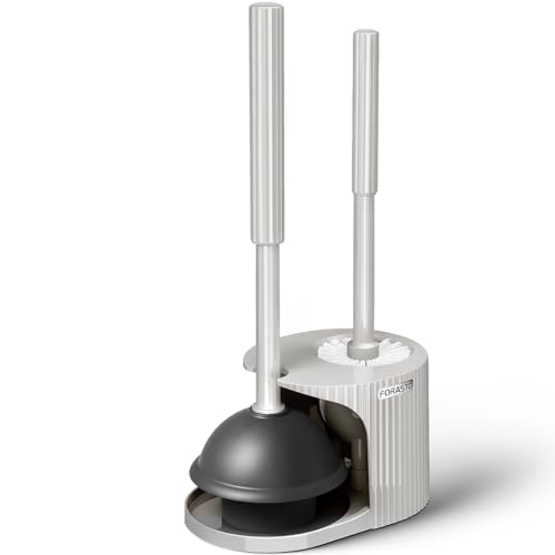 FORASTO 2 in 1 Toilet Plunger and Brush Set,Extended Handle Plunger,Toilet Bowl Brush Plunger Set,Bathroom Cleaning Tools,Cleaning Brush,Toilet Brush Plunger Combo,Light Grey（20.8inch） | 20.8" Extended, Apartment Must Haves, Accessories Decor, Essentials,