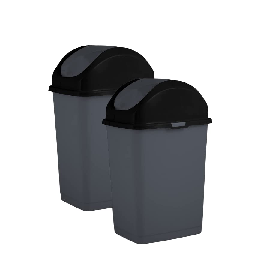 Superio Mini Desktop Trash Can with Swing Top Lid Portable Plastic Garbage Can for Countertop, Desktop, Make up Vanity, Bathroom, Car, Under Sink, Dorm Compact Waste Bin 5 L 1.25 Gal (2, Grey) - size: 1.25 Gallon, style: 2 Pack