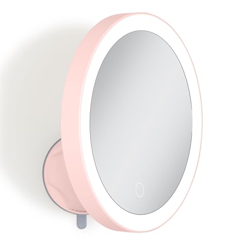 Zadro Zado 8.25-Inch x 6.9-Inch Round LED Lighted Wall Mounted Suction Cup Makeup Mirror with 10X Magnification and Touch Controls (Pink) - color: Pink