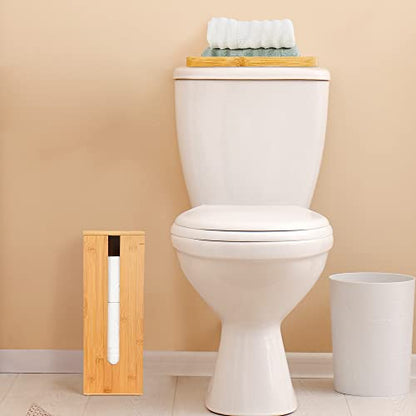 GOBAM Bamboo Toilet Paper Storage - Fits 3 Mega Toilet Paper, Bathroom Organizer, Toilet Paper Holder Stand, Bamboo Bathroom Accessories - Natural, 5.9 x 5.9 x 16.1 inches - size: 3 Roll - Square