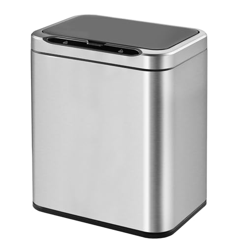 ELPHECO Stainless Steel Office Trash Can Motion Sensor Garbage Can Touchless Smart Trash Can Automatic Waste Bin for Kitchen, Office, Bathroom (Silver, 3.5 Gallons) - color: Silver, size: 3.5 Gallons