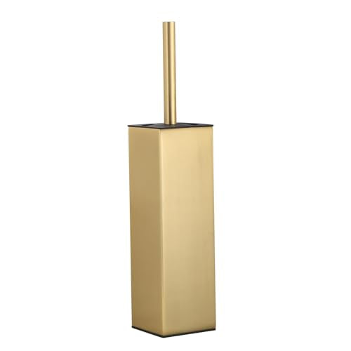 BGL Standing Toilet Brush and Holder Brushed Gold Aluminium Toilet Bowl Cleaner Brush and Holder for Bathroom Storage and Organization, Square Design Sturdy and Space Saving - color: Brushed Gold