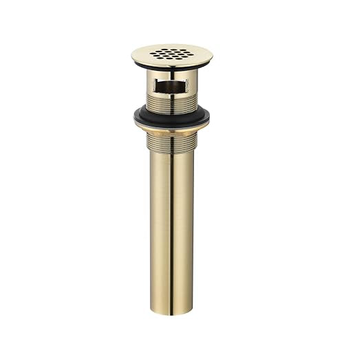 Delle Rosa Brushed Gold Bathroom Sink Drain Strainer,Grid Drain Strainer Assembly with Overflow for Bathroom Sink, Vessel Sink Drain Made of Brass - color: Brushed Gold