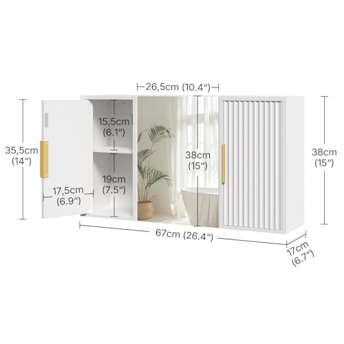 Bathroom Wall Cabinet with Mirror, Medicine Cabinet Mirror, Wall Mounted Medicine Cabinet, Mirrored Door Over The Toilet Storage, for Laundry Room, Bedroom, Camper, Hallway, White