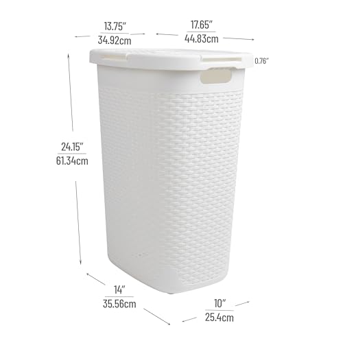 Mind Reader Slim Laundry Hamper with Lid, 60L Tall Clothes Baskets, Narrow Tapered Design for Bathrooms Closets and Laundry Rooms, Plastic, 3 Pack, White - color: White