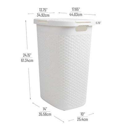 Mind Reader Slim Laundry Hamper with Lid, 60L Tall Clothes Baskets, Narrow Tapered Design for Bathrooms Closets and Laundry Rooms, Plastic, 3 Pack, White - color: White