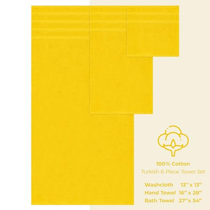 American Soft Linen 100% Cotton Luxury Turkish Towels, 6 Piece Towel Set | Soft Absorbent Quick Dry OEKO Tex Standard 100 Certificated Durable Machine Washable Premium Hotel Quality - color: Lemon Yellow