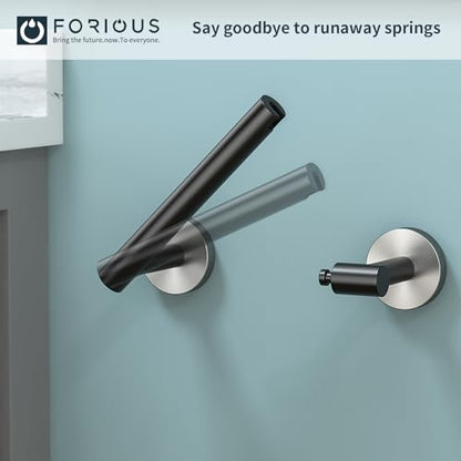 FORIOUS Commercial Toilet Paper Holder Wall Mount Bathroom Tissue Holder | Matte Black & Brushed Nickel | SUS304 Stainless Steel | Double Post Pivoting Toilet Paper Roll Holder | Screw-In | Round Base - color: Matte Black & Stainless Steel