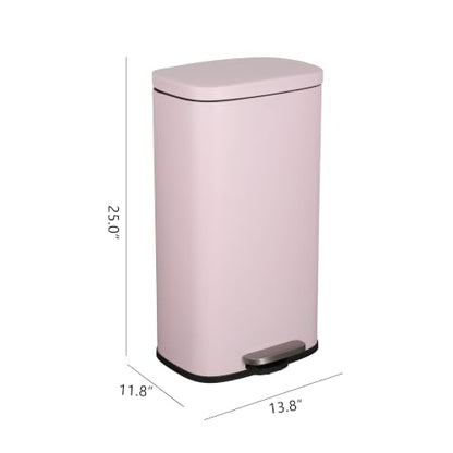 happimess Curtis 8 Gal Step Trash Can Soft Close 25", Blush Pink | Iron Construction, Satin Finish, Removable Liner, Steel Pedal, 20 Trash Bags Included, Kitchen Office Bin - color: Blush Pink