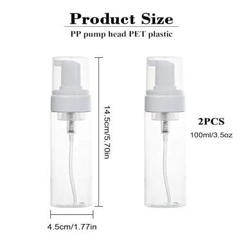 2Pcs 3.4oz Foam Pump Bottle, Empty Plastic Travel Foaming Soap Dispenser for Hand Soap, Shampoo, Facial Cleansers (100ml/Clear) - size: 100ml-2pcs