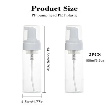 2Pcs 3.4oz Foam Pump Bottle, Empty Plastic Travel Foaming Soap Dispenser for Hand Soap, Shampoo, Facial Cleansers (100ml/Clear) - size: 100ml-2pcs