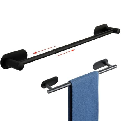 Towel Bar,Adjustable 16-24" Towel Rack,SUS304 Stainless Steel Bathroom Towel Holder,No Drill,Self Adhesive & Wall Mounted for Bathroom Kitchen Hand Towel Holder Cloths(Matte Black) (Black) - color: Black