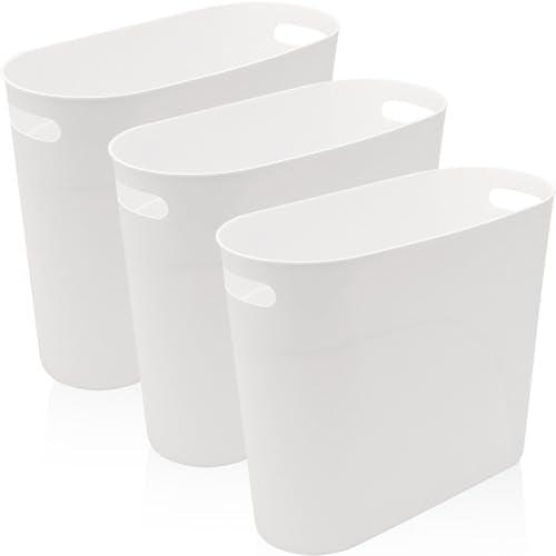 3 Pack Narrow Office Trash Can 3.2 Gallon Slim Waste Basket, Plastic Bathroom Wastebasket Slim Garbage Can Container Bin with Handle for Narrow Spaces Bathroom Bedroom Kitchen Office at Home, White - color: White