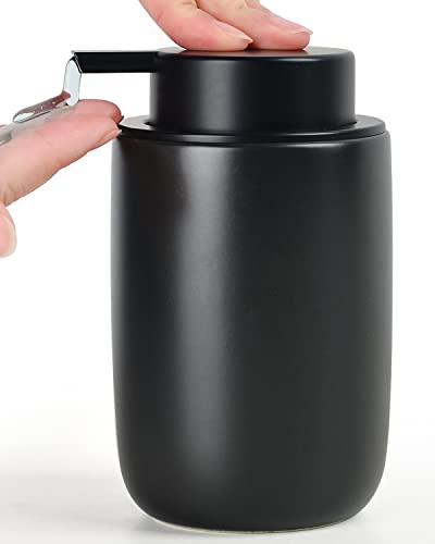BosilunLife Lotion Pump Dispenser for Kitchen, Bathroom Countertop | Matte Black Soap Dispenser Bathroom Ceramic Dish Liquid Soap Dispenser - color: Black