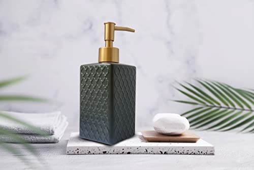 Gold Soap Dispenser for Bathroom,Retro Black Square Lotion Dispenser, Refillable Countertop Ceramic Hand Soap Dispenser,Dish Soap Dispenser for Kitchen 350ml - color: Relief Black Square Bottle