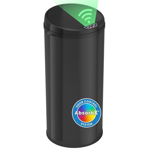 iTouchless 50 Liter / 13 Gallon Sensor Kitchen Trash Can with Odor Filter – Slim Round Black Stainless Steel Automatic Garbage Recycling Bin for Home, Office, Business, Garage - color: Matte Black, 13 Gal