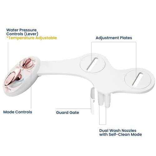 LUXE Bidet NEO 320 - Warm Water Bidet Attachment for Toilet Seat, Rose Gold | Non-Electric, Warm Water, Dual Nozzle, Self-Cleaning, Adjustable Water Pressure, Rear & Feminine Wash - color: Rose Gold