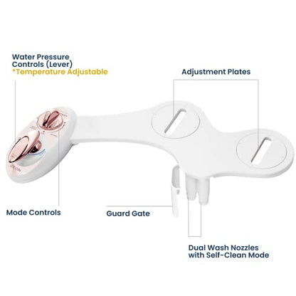 LUXE Bidet NEO 320 - Warm Water Bidet Attachment for Toilet Seat, Rose Gold | Non-Electric, Warm Water, Dual Nozzle, Self-Cleaning, Adjustable Water Pressure, Rear & Feminine Wash - color: Rose Gold